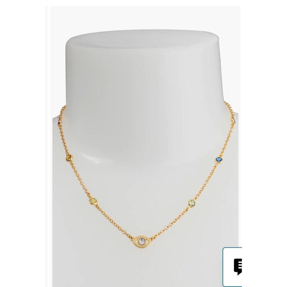 Kurt Geiger Station Evil Eye Multi Stone Gold Tone Necklace 18” adjustable NWT